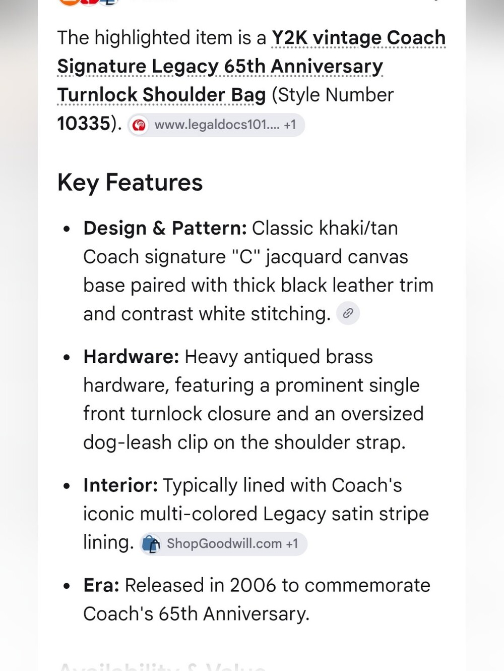 Coach Signature Legacy 65th Anniversary Shoulder Bag with Turnkock - Picture 12 of 12